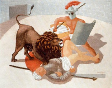 gladiateurs et Lion 1927 Giorgio de Chirico surréalisme métaphysique Peinture à l'huile